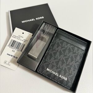 Michael Kors NIB $118 black Logo Card Case with Bill Clip Blue One Size